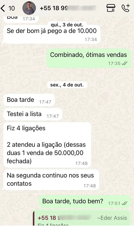 Resultados de vendas no WhatsApp
